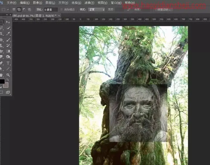 创意合成，合成一张老人与树在一起的奇幻场景_www.haoyidiansheji.com