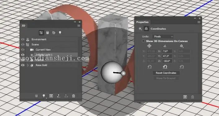 3D功能，通过PS中的3D功能设计大理石玫瑰材质的文字_www.haoyidiansheji.com