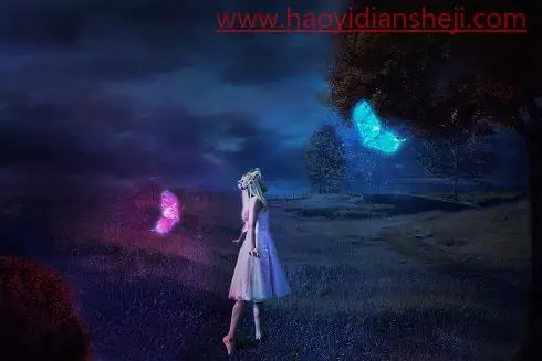 场景合成，在PS中合成一幅小女孩与蝴蝶对话的神奇场景_www.haoyidiansheji.com