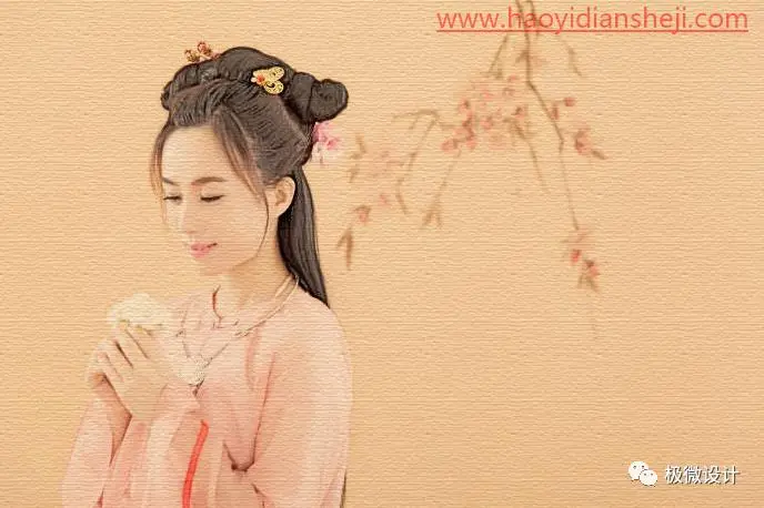 工笔画，把古典人像照片制作为工笔画纹理效果的艺术照片_www.haoyidiansheji.com