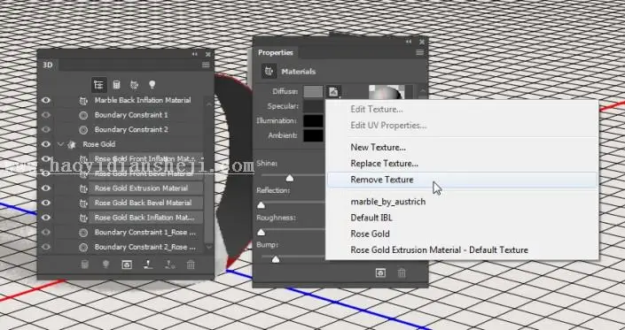 3D功能，通过PS中的3D功能设计大理石玫瑰材质的文字_www.haoyidiansheji.com