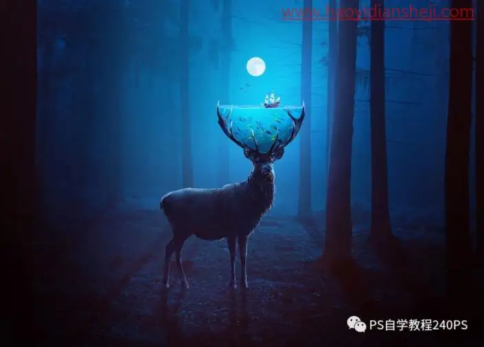 奇幻合成，合成鹿角中的神秘水世界_www.haoyidiansheji.com