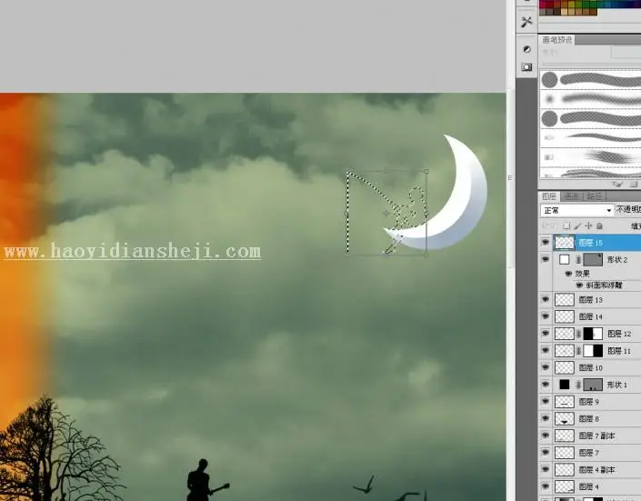 壁纸制作，通过PS绘制白天黑夜交织的主题壁纸_www.haoyidiansheji.com