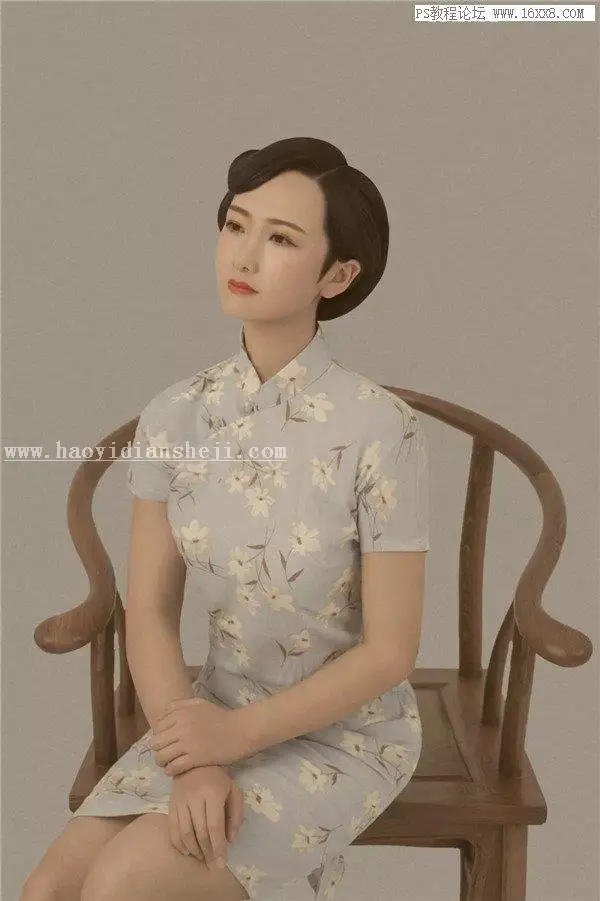 工笔画，用PS制作古典中国范的工笔画人物效果_www.haoyidiansheji.com