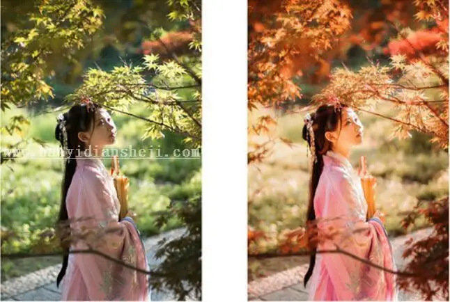 红色秋景，秋季外景人像修图过程_www.haoyidiansheji.com