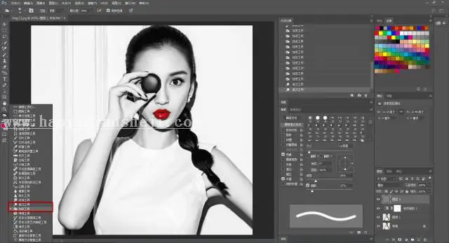 黑白照片，用Angelababy做例子用Photoshop调出黑白复古人像_www.haoyidiansheji.com