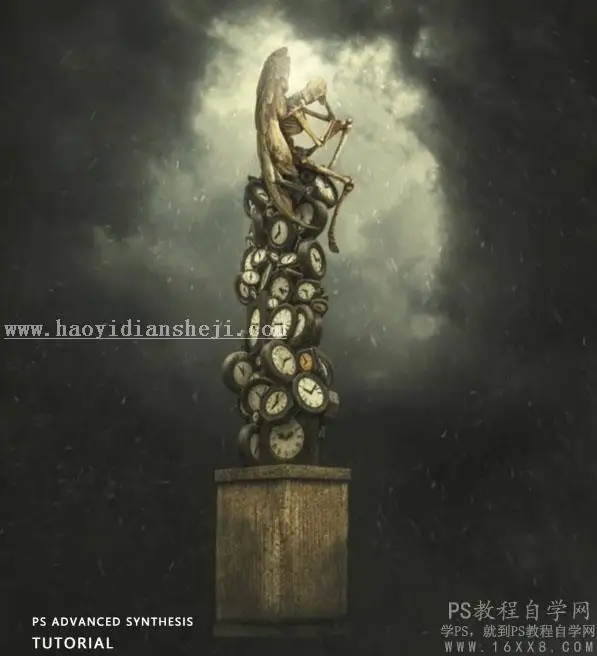 照片合成，PS合成一幅思考的骷髅图片_www.haoyidiansheji.com
