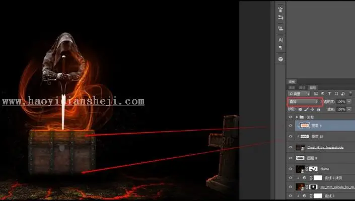 场景合成，合成一个创意的黑暗中的神秘人物壁纸_www.haoyidiansheji.com