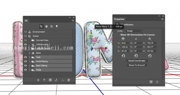 3D功能，通过PS的3D功能制作沙发上的靠枕_www.haoyidiansheji.com