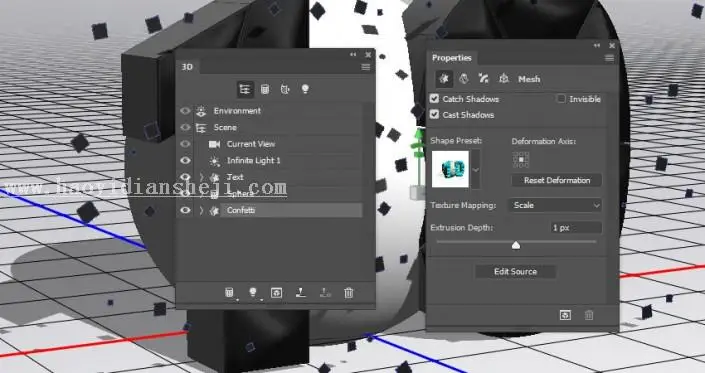 3D工具，通过PS中的3D功能创建膨胀3D文本效果_www.haoyidiansheji.com