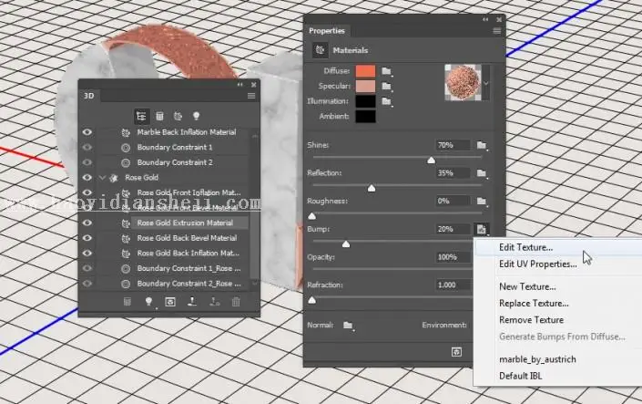 3D功能，通过PS中的3D功能设计大理石玫瑰材质的文字_www.haoyidiansheji.com