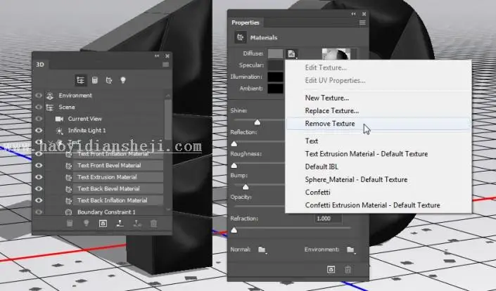 3D工具，通过PS中的3D功能创建膨胀3D文本效果_www.haoyidiansheji.com