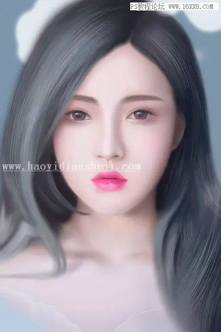 鼠绘人物，用PS绘制长发飘飘的女性人物_www.haoyidiansheji.com