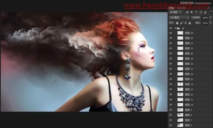 工具知识，运用PS中的画笔工具给人物添加有层次感的云层效果_www.haoyidiansheji.com
