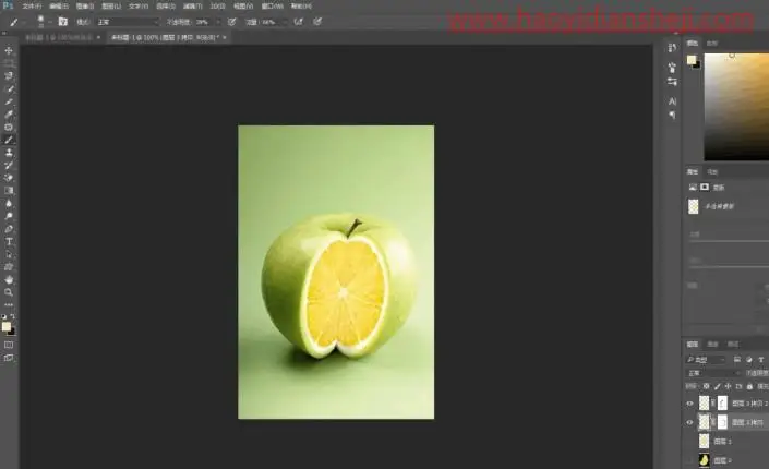 创意合成，在PS中合成一款极具创意的苹果橙子_www.haoyidiansheji.com