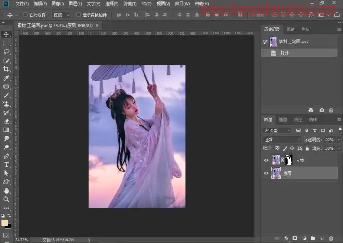 工笔画，把古风人物制作成工笔画效果_www.haoyidiansheji.com
