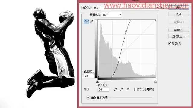 五彩效果，把科比在PS中制作成五彩缤纷效果人像_www.haoyidiansheji.com