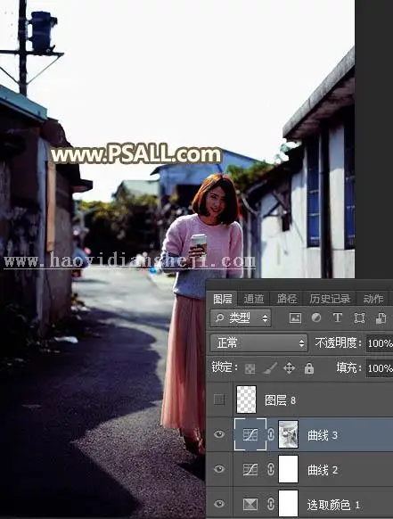 夕阳效果，通过PS给街拍女孩添加夕阳美景效果_www.haoyidiansheji.com
