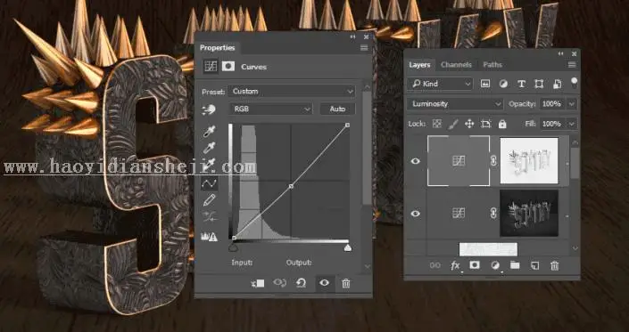 金属字，用PS制作3D效果的金属铆钉文字_www.haoyidiansheji.com