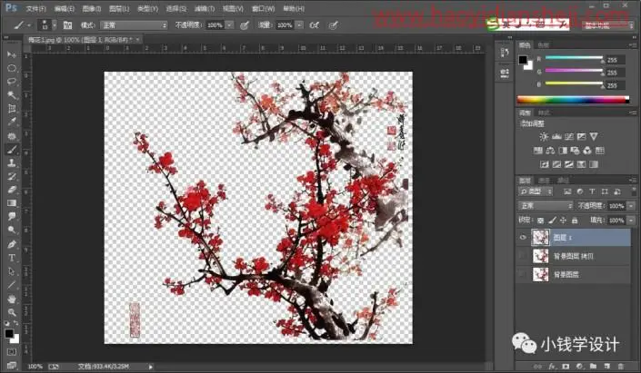 抠植物，快速抠取书画中梅花图片_www.haoyidiansheji.com