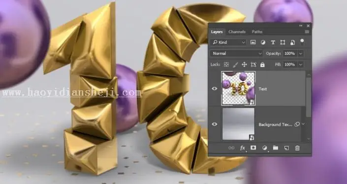 3D工具，通过PS中的3D功能创建膨胀3D文本效果_www.haoyidiansheji.com