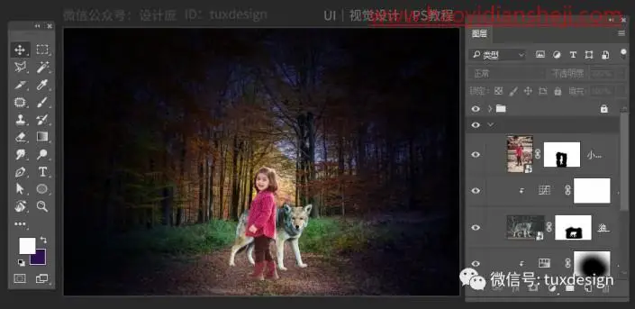 场景合成，通过PS合成一张森林偶遇记的童话场景_www.haoyidiansheji.com