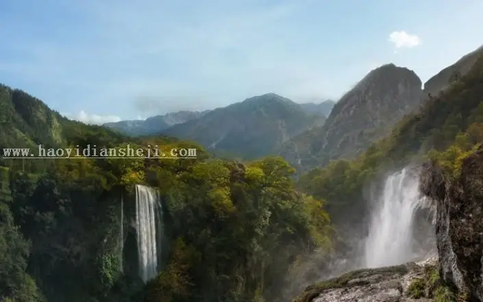 场景合成，合成一张深山瀑布风景照片_www.haoyidiansheji.com