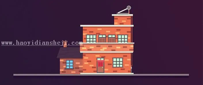 插画制作，用PS制作一副扁平化得夜景房屋插画_www.haoyidiansheji.com
