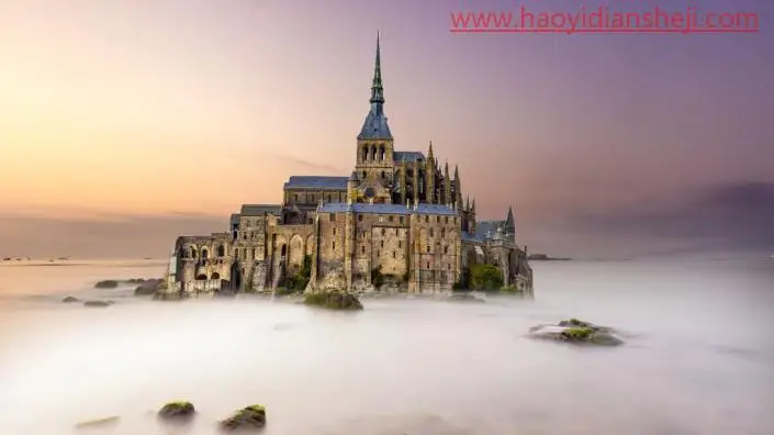 倒影效果，把圣米歇尔山城堡制作出倒影_www.haoyidiansheji.com