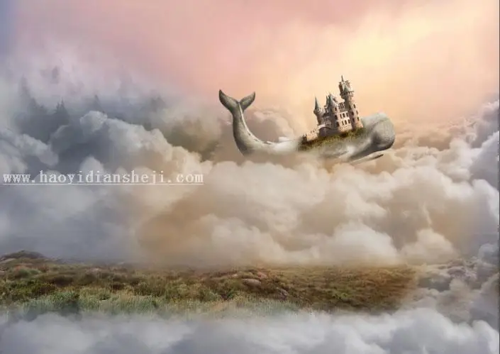 童话场景，合成鲸鱼城堡童话场景_www.haoyidiansheji.com