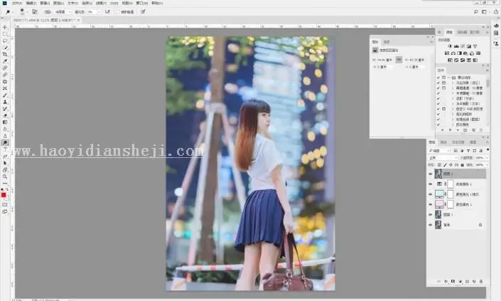 夜景人像，通过PS调出时尚夜景都市人物照片_www.haoyidiansheji.com