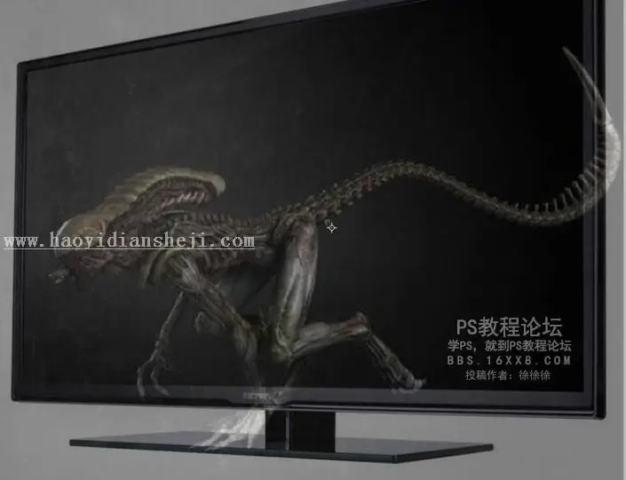 出屏效果，制作冲出电视的异形_www.haoyidiansheji.com