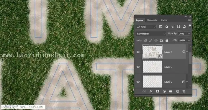 可爱字，通过PS制作可爱的毛绒绒质感的仿皮毛字体_www.haoyidiansheji.com