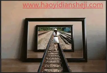 出屏效果，合成人沿着铁路走进画框_www.haoyidiansheji.com