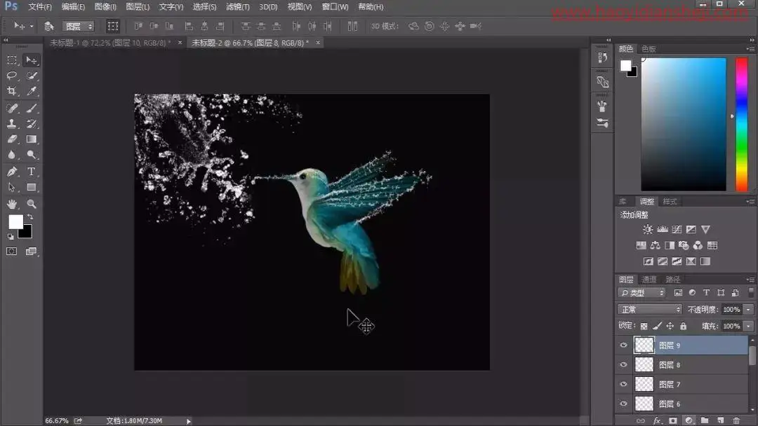 喷溅效果，在PS中制作创意的水溅动物形状照片_www.haoyidiansheji.com