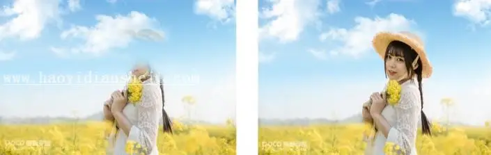 LR调色教程，通过LR给油菜花拍摄的人像调出小清新的效果_www.haoyidiansheji.com