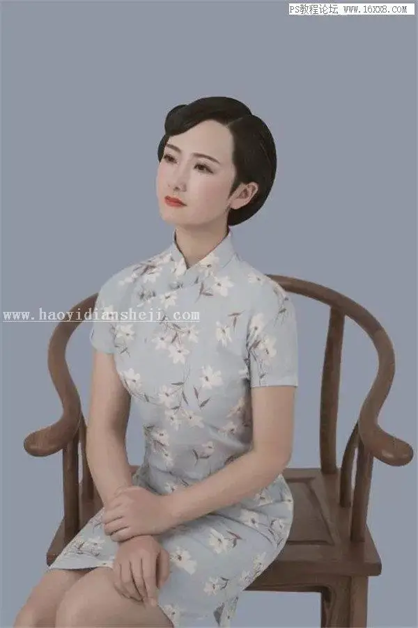 工笔画，用PS制作古典中国范的工笔画人物效果_www.haoyidiansheji.com