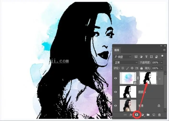 水彩效果，用PS把范冰冰数码照快速变成水彩画_www.haoyidiansheji.com
