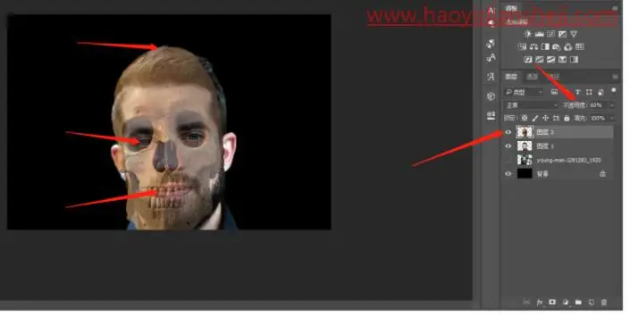 场景合成，用PS变身合成科幻效果的骷髅头人像_www.haoyidiansheji.com