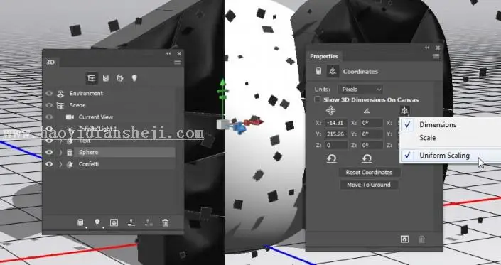 3D工具，通过PS中的3D功能创建膨胀3D文本效果_www.haoyidiansheji.com