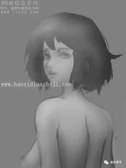 手绘教程，手绘美女头像游戏原画_www.haoyidiansheji.com